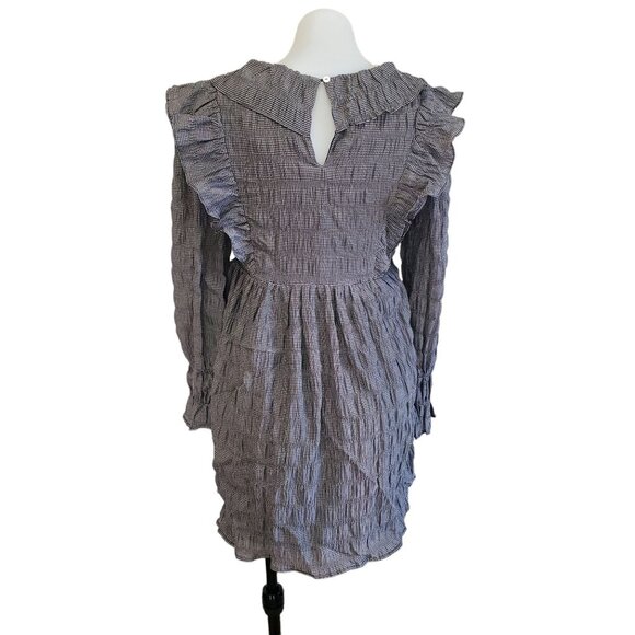 NWT Anthropology Moon River Black White Gingham Ruffled Long Sleeve Mini Dress S - Picture 5 of 13